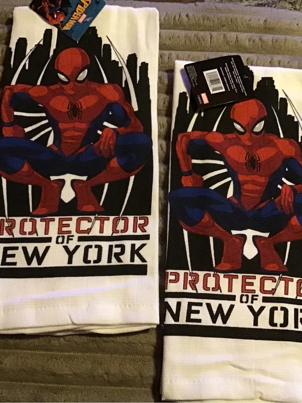 Set of two Spider-Man kitchen towels. 100% cotton. Really cute.